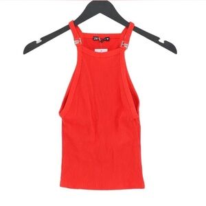 Red orange large Zara halter neck tank top with silver metal details